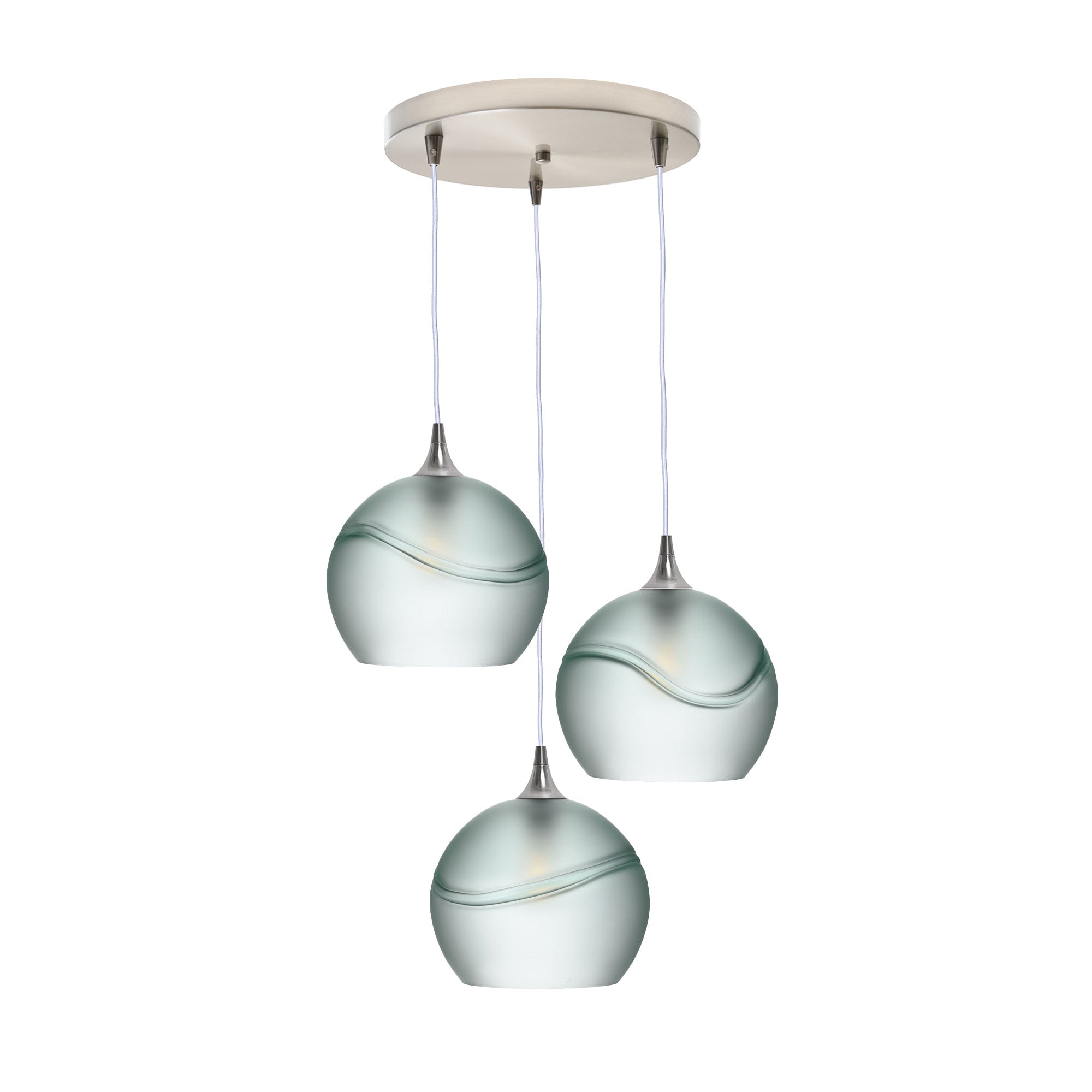 768 3 Pendant Cascade Chandelier-Glass-Bicycle Glass Co - Hotshop-Brushed Nickel - 4ft Cord-Glacial-Eco Clear-Bicycle Glass Co