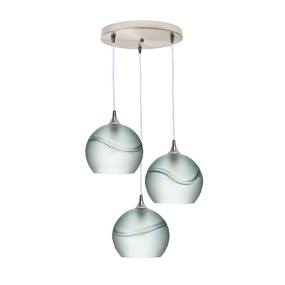 768 3 Pendant Cascade Chandelier-Glass-Bicycle Glass Co - Hotshop-Brushed Nickel - 4ft Cord-Glacial-Eco Clear-Bicycle Glass Co