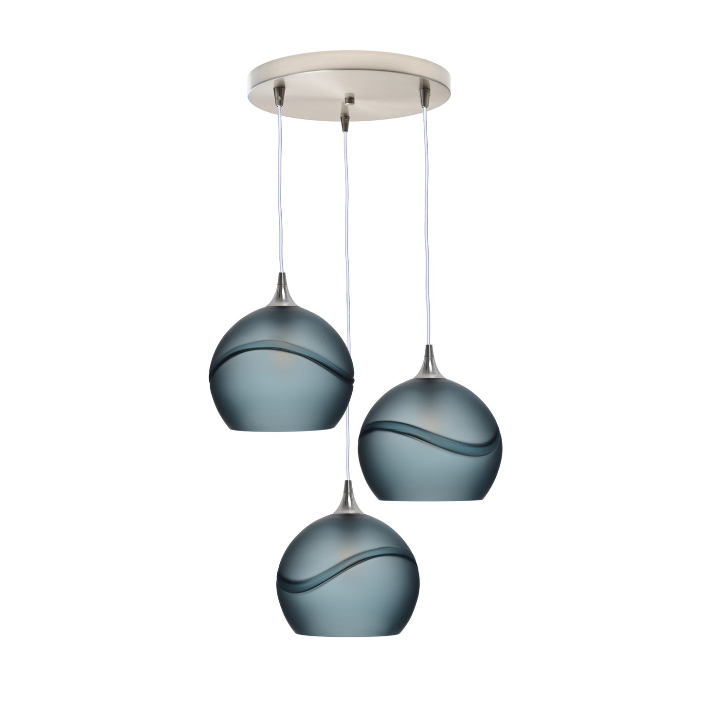 768 3 Pendant Cascade Chandelier-Glass-Bicycle Glass Co - Hotshop-Brushed Nickel - 4ft Cord-Glacial-Slate Gray-Bicycle Glass Co
