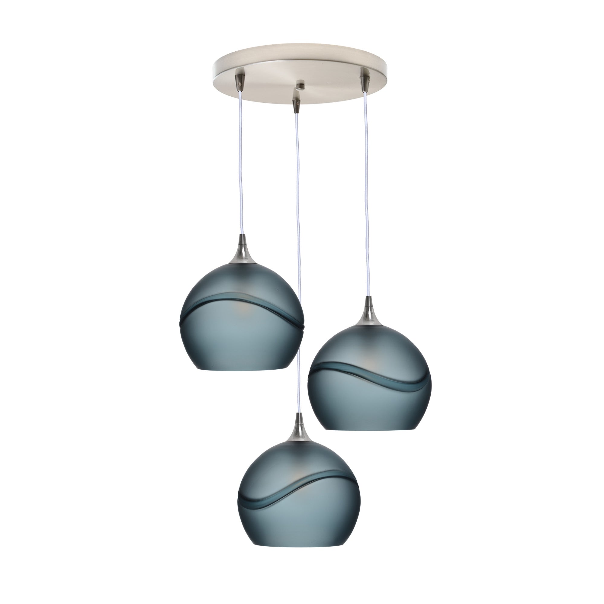 768 3 Pendant Cascade Chandelier-Glass-Bicycle Glass Co - Hotshop-Brushed Nickel - 4ft Cord-Glacial-Slate Gray-Bicycle Glass Co
