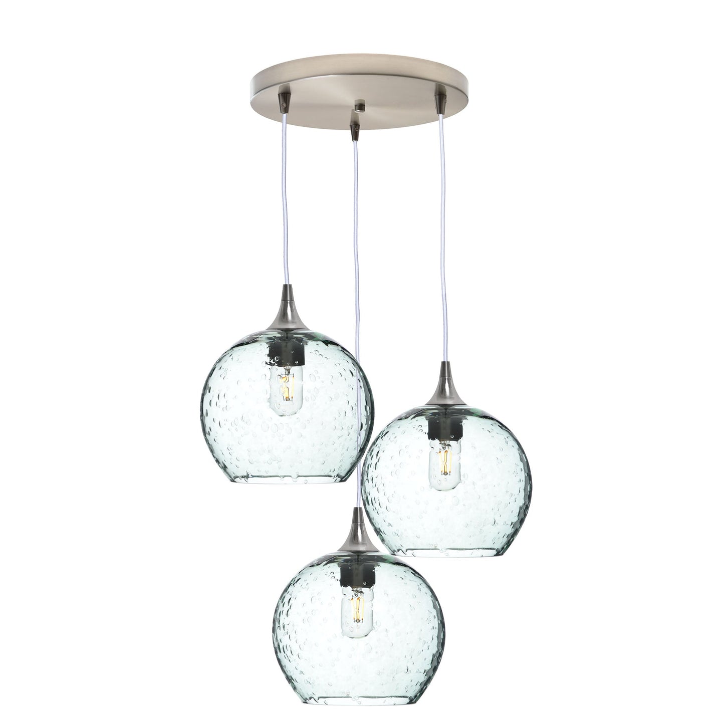 768 3 Pendant Cascade Chandelier-Glass-Bicycle Glass Co - Hotshop-Brushed Nickel - 4ft Cord-Lunar-Eco Clear-Bicycle Glass Co