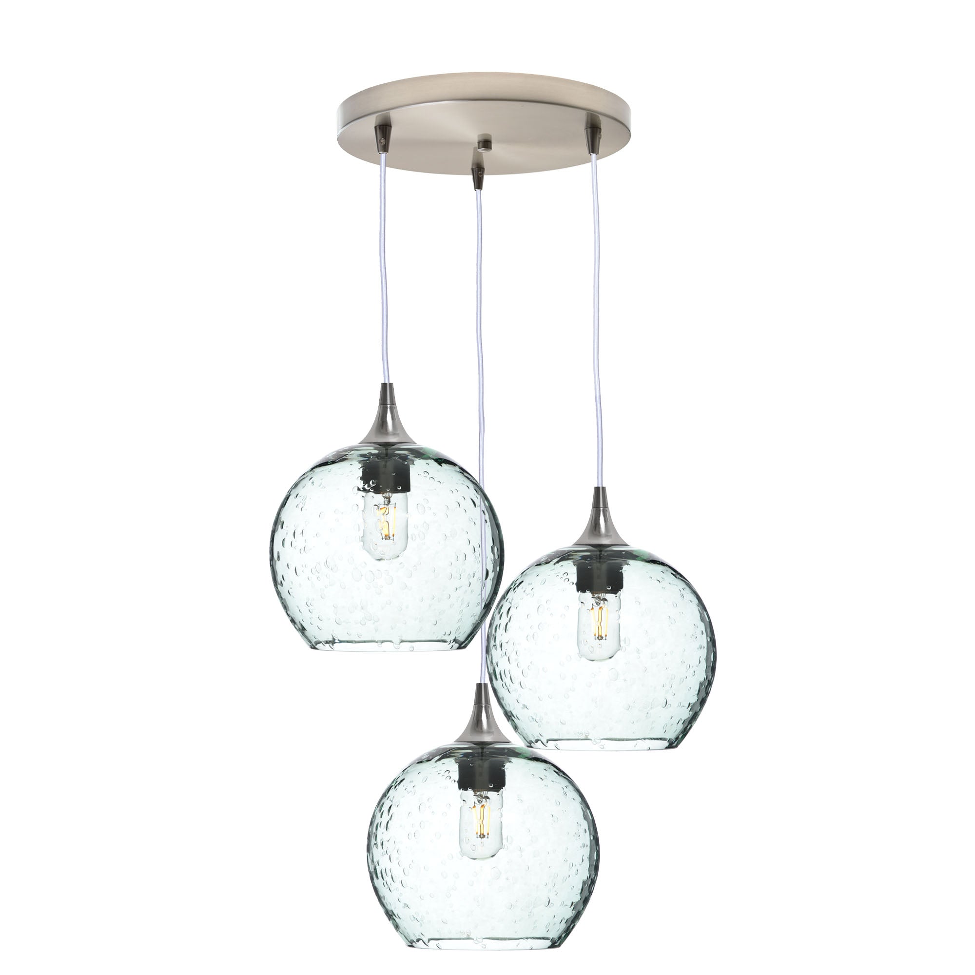 768 3 Pendant Cascade Chandelier-Glass-Bicycle Glass Co - Hotshop-Brushed Nickel - 4ft Cord-Lunar-Eco Clear-Bicycle Glass Co