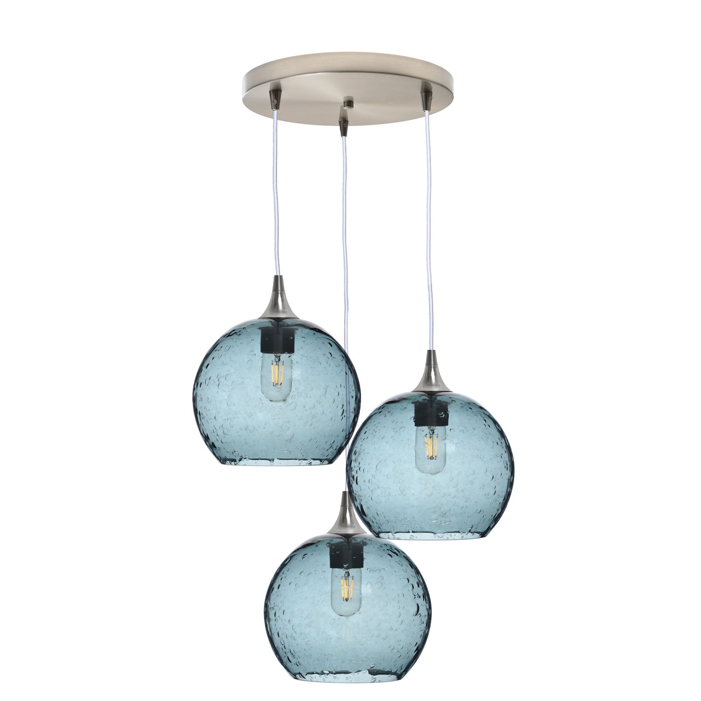 768 3 Pendant Cascade Chandelier-Glass-Bicycle Glass Co - Hotshop-Brushed Nickel - 4ft Cord-Lunar-Slate Gray-Bicycle Glass Co