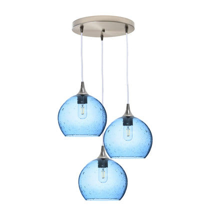 768 3 Pendant Cascade Chandelier-Glass-Bicycle Glass Co - Hotshop-Brushed Nickel - 4ft Cord-Lunar-Steel Blue-Bicycle Glass Co