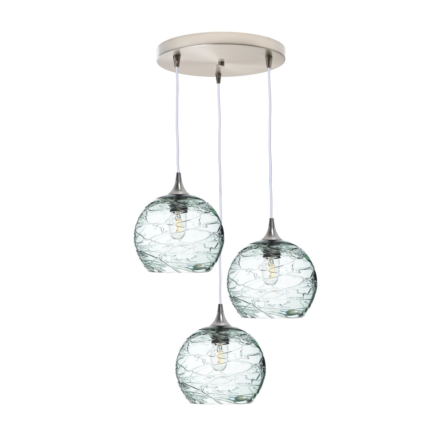 768 3 Pendant Cascade Chandelier-Glass-Bicycle Glass Co - Hotshop-Brushed Nickel - 4ft Cord-Spun-Eco Clear-Bicycle Glass Co