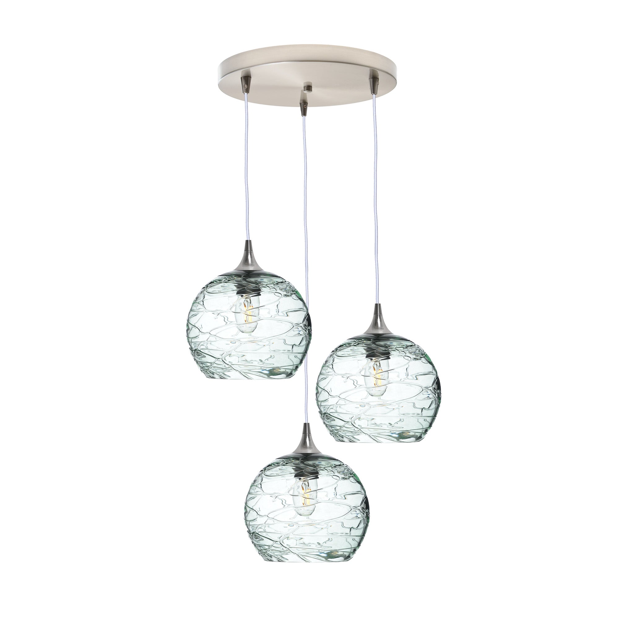 768 3 Pendant Cascade Chandelier-Glass-Bicycle Glass Co - Hotshop-Brushed Nickel - 4ft Cord-Spun-Eco Clear-Bicycle Glass Co