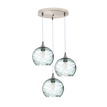 768 3 Pendant Cascade Chandelier-Glass-Bicycle Glass Co - Hotshop-Brushed Nickel - 4ft Cord-Spun-Eco Clear-Bicycle Glass Co