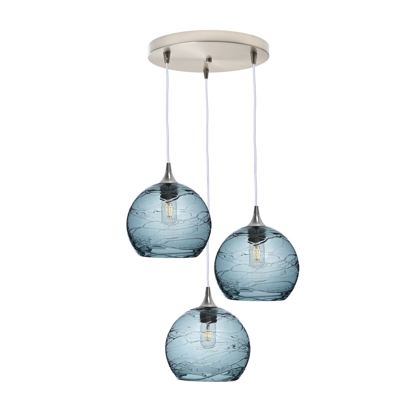 768 3 Pendant Cascade Chandelier-Glass-Bicycle Glass Co - Hotshop-Brushed Nickel - 4ft Cord-Spun-Slate Gray-Bicycle Glass Co