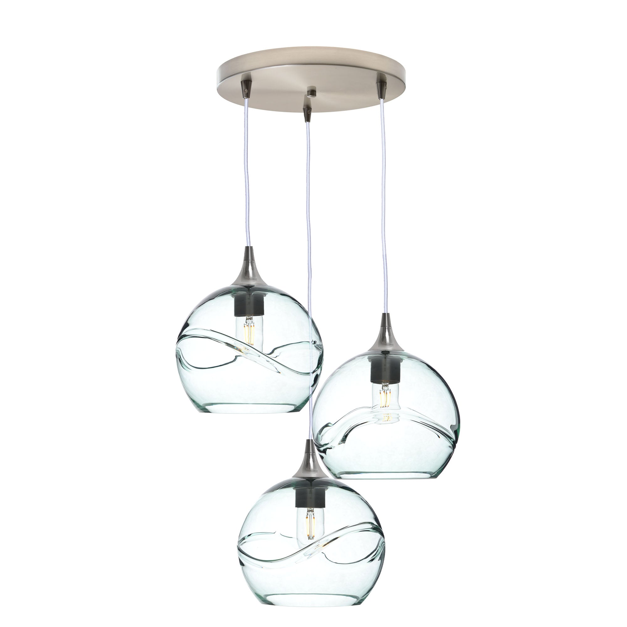 768 3 Pendant Cascade Chandelier-Glass-Bicycle Glass Co - Hotshop-Brushed Nickel - 4ft Cord-Swell-Eco Clear-Bicycle Glass Co