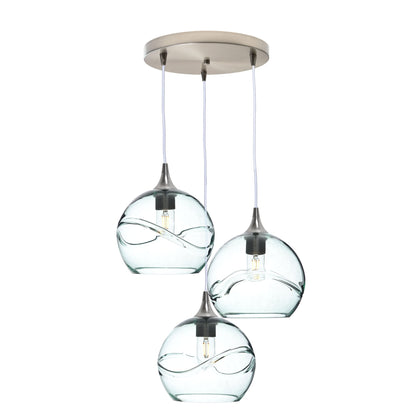 768 3 Pendant Cascade Chandelier-Glass-Bicycle Glass Co - Hotshop-Brushed Nickel - 4ft Cord-Swell-Eco Clear-Bicycle Glass Co