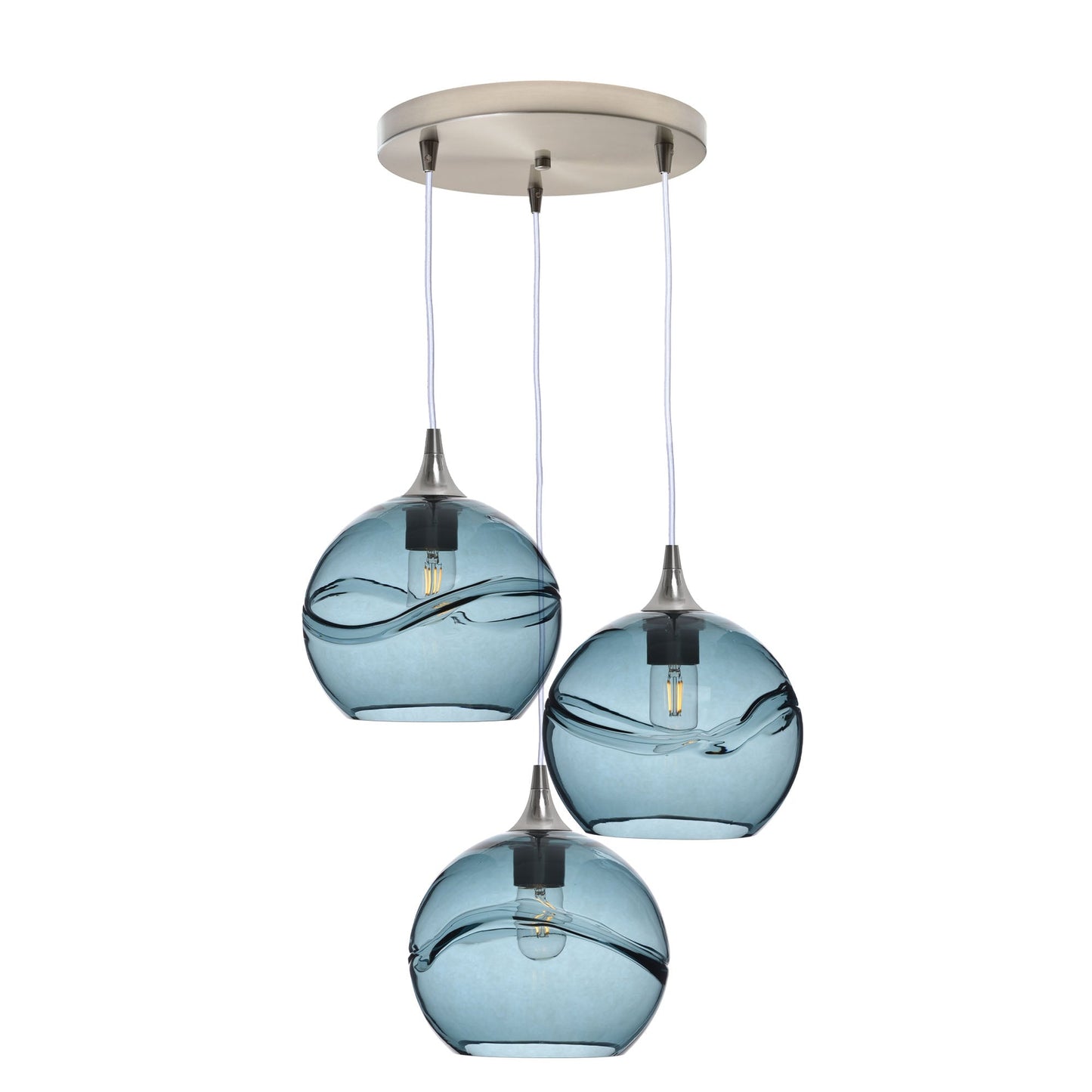768 3 Pendant Cascade Chandelier-Glass-Bicycle Glass Co - Hotshop-Brushed Nickel - 4ft Cord-Swell-Slate Gray-Bicycle Glass Co