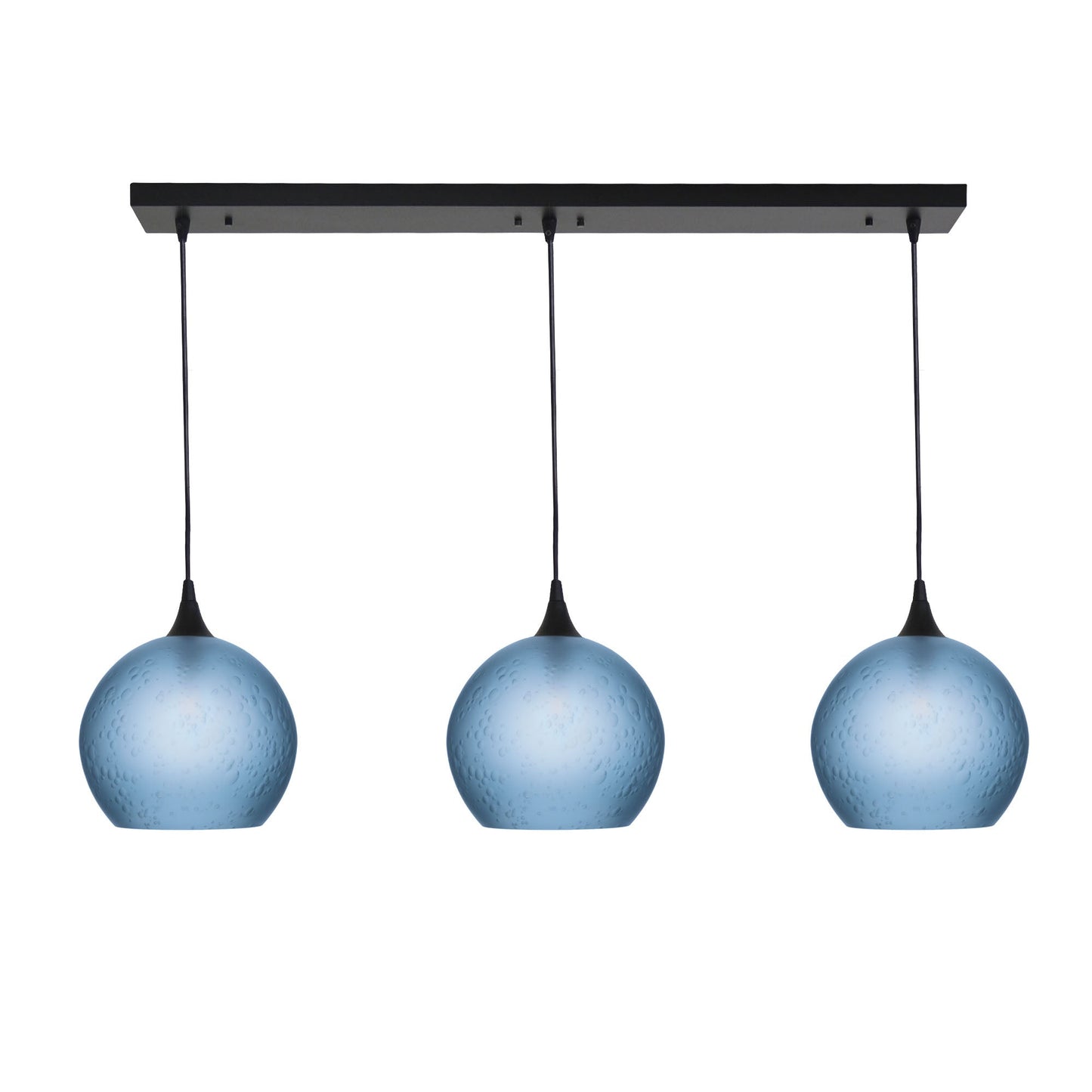 768 3 Pendant Cascade Chandelier-Glass-Bicycle Glass Co - Hotshop-Matte Black - 4ft Cord-Celestial-Steel Blue-Bicycle Glass Co