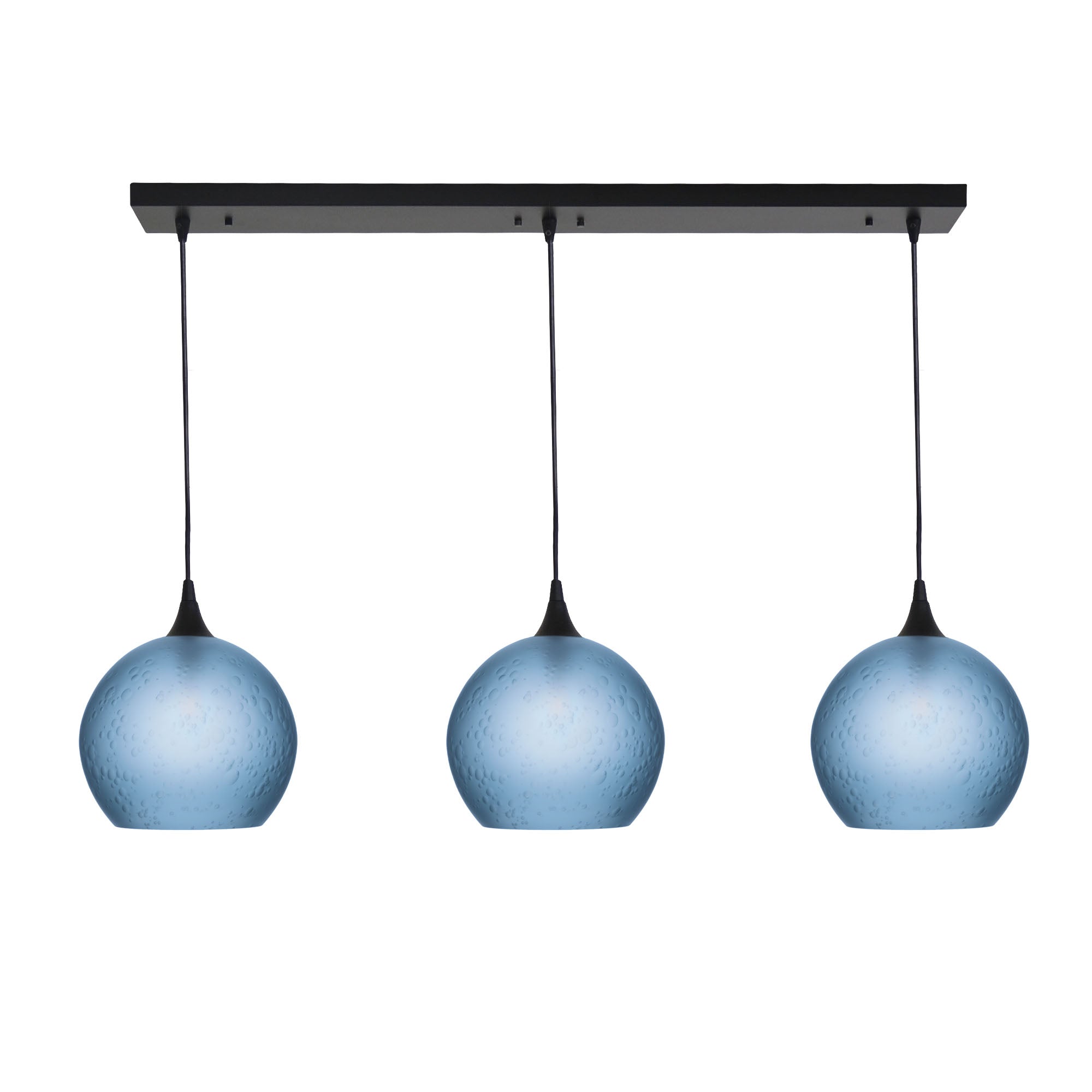768 3 Pendant Cascade Chandelier-Glass-Bicycle Glass Co - Hotshop-Matte Black - 4ft Cord-Celestial-Steel Blue-Bicycle Glass Co