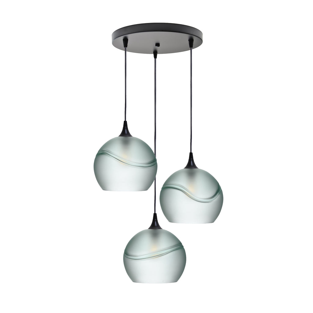 768 3 Pendant Cascade Chandelier-Glass-Bicycle Glass Co - Hotshop-Matte Black - 4ft Cord-Glacial-Eco Clear-Bicycle Glass Co