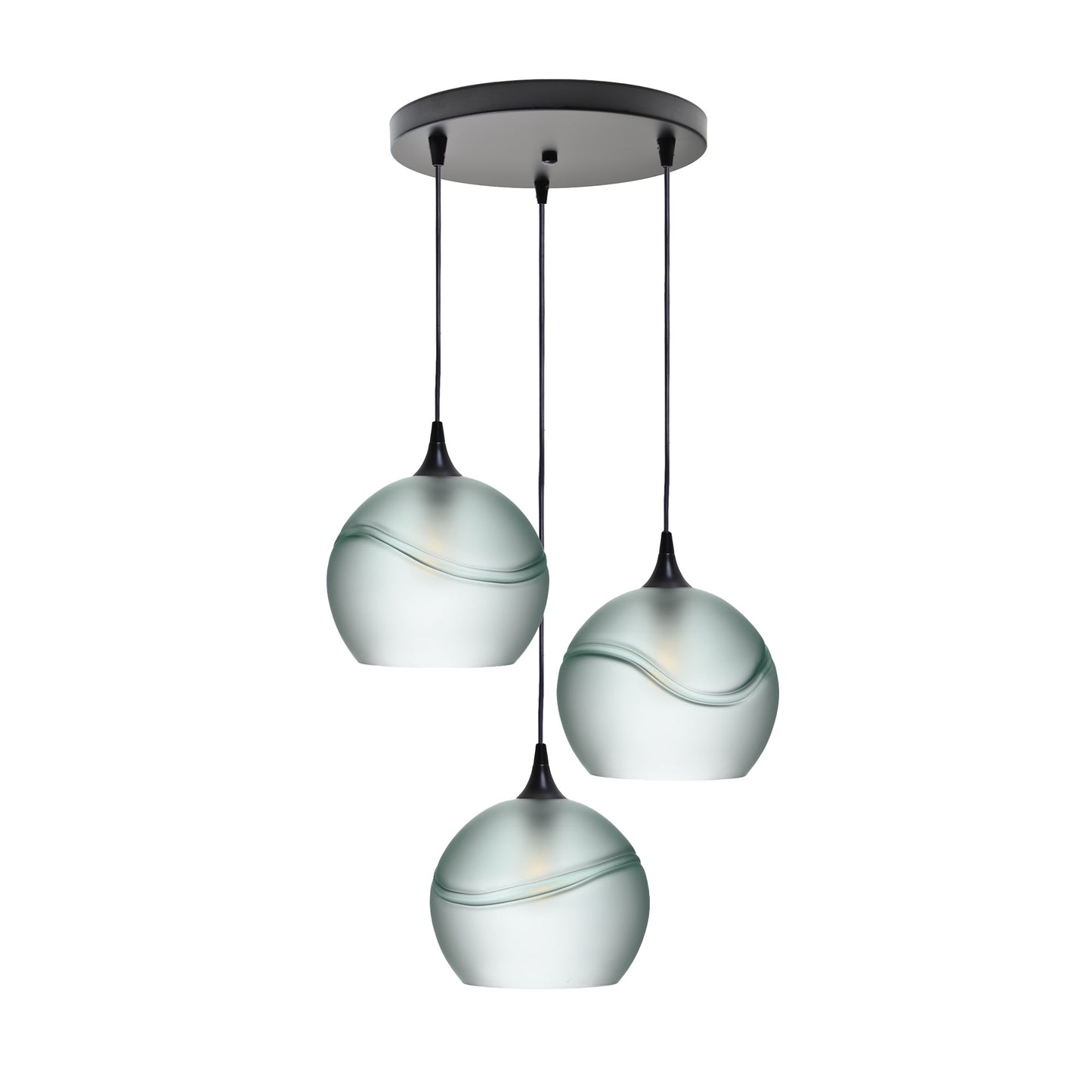 768 3 Pendant Cascade Chandelier-Glass-Bicycle Glass Co - Hotshop-Matte Black - 4ft Cord-Glacial-Eco Clear-Bicycle Glass Co