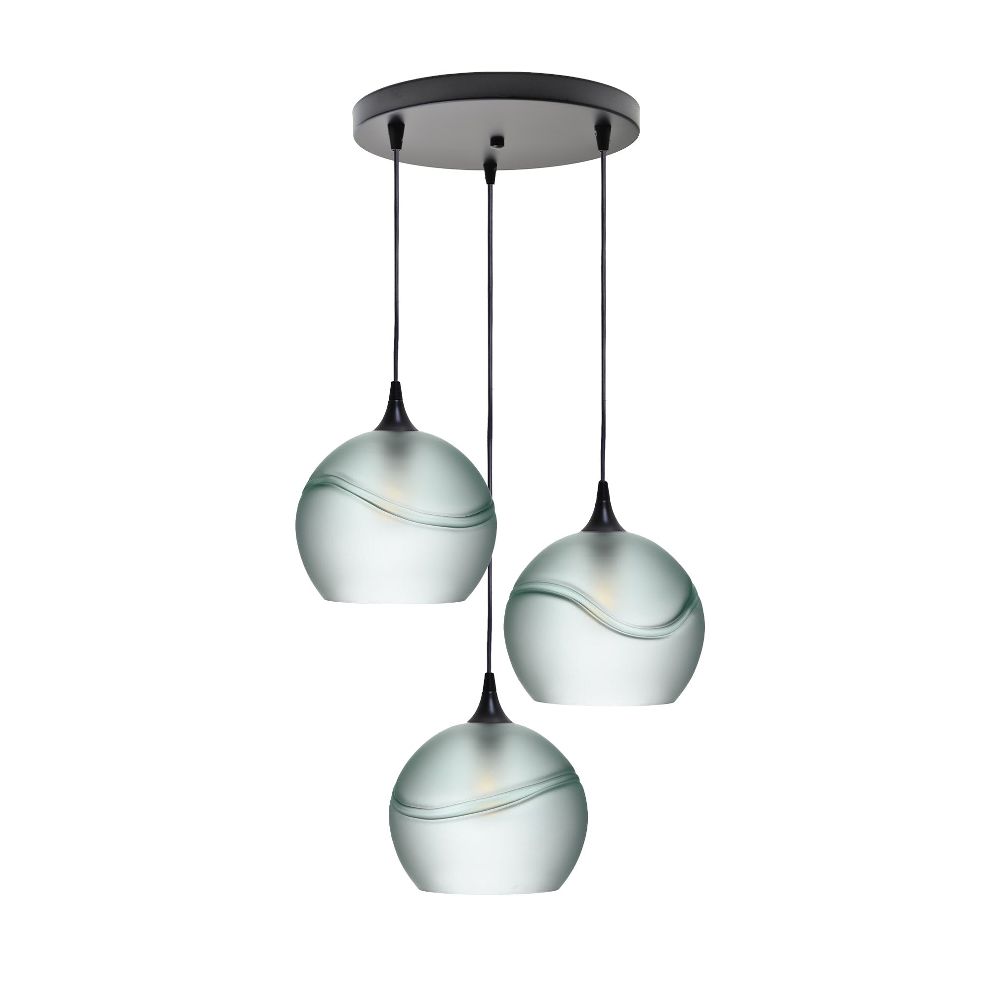 768 3 Pendant Cascade Chandelier-Glass-Bicycle Glass Co - Hotshop-Matte Black - 4ft Cord-Glacial-Eco Clear-Bicycle Glass Co