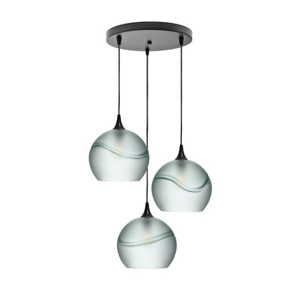 768 3 Pendant Cascade Chandelier-Glass-Bicycle Glass Co - Hotshop-Matte Black - 4ft Cord-Glacial-Eco Clear-Bicycle Glass Co