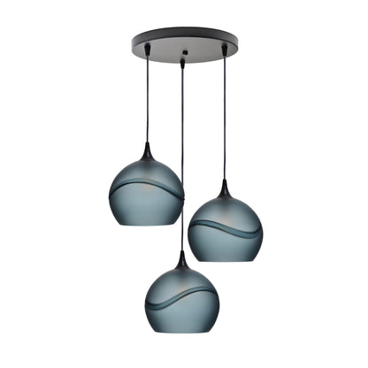 768 3 Pendant Cascade Chandelier-Glass-Bicycle Glass Co - Hotshop-Matte Black - 4ft Cord-Glacial-Slate Gray-Bicycle Glass Co