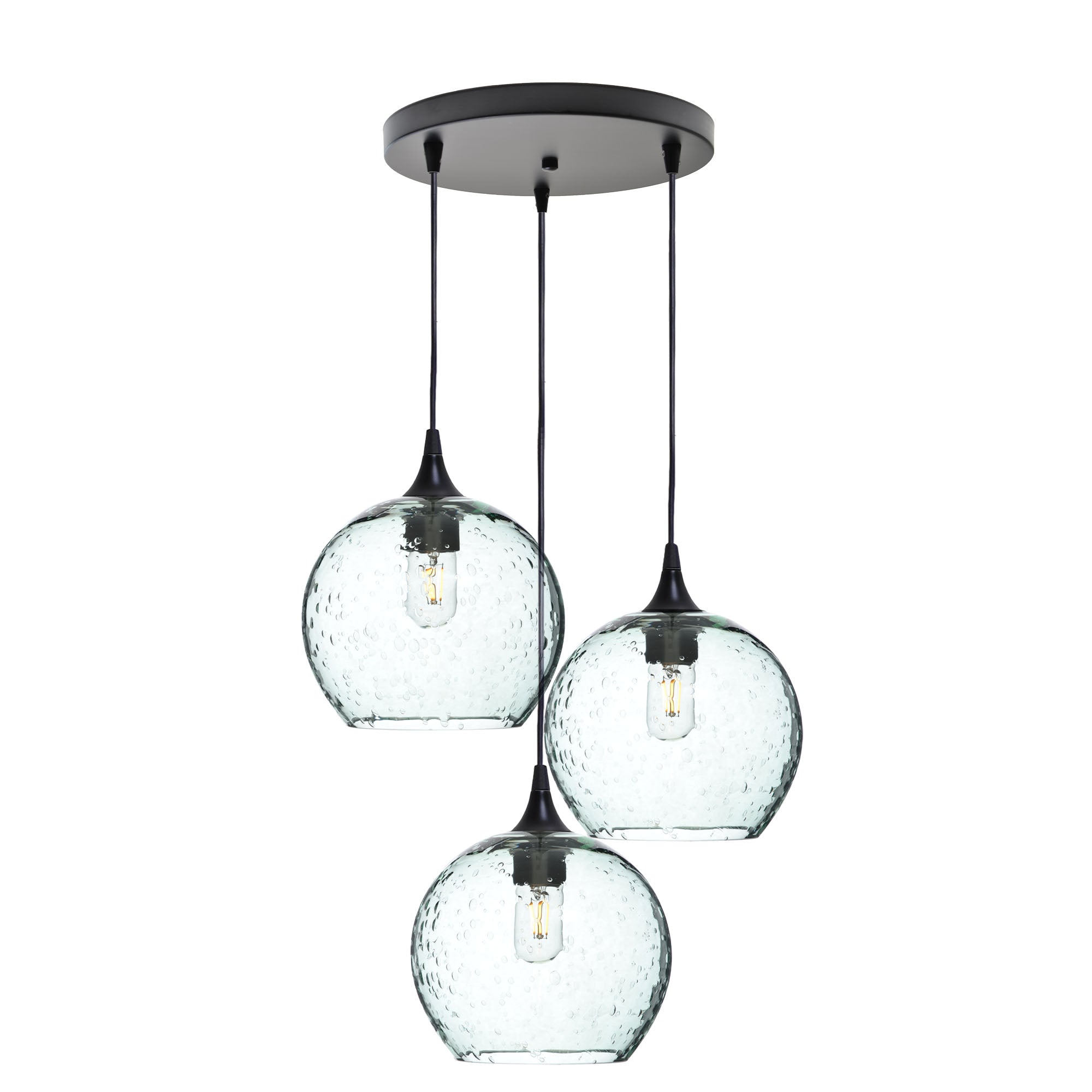 768 3 Pendant Cascade Chandelier-Glass-Bicycle Glass Co - Hotshop-Matte Black - 4ft Cord-Lunar-Eco Clear-Bicycle Glass Co