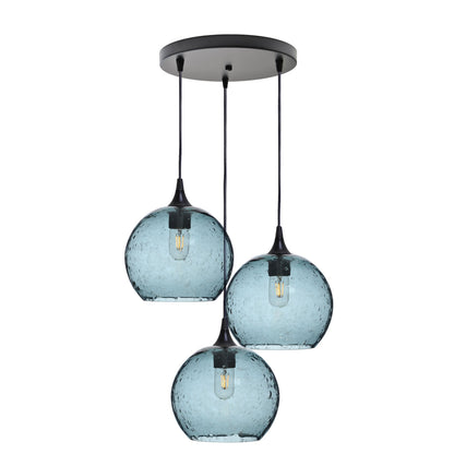 768 3 Pendant Cascade Chandelier-Glass-Bicycle Glass Co - Hotshop-Matte Black - 4ft Cord-Lunar-Slate Gray-Bicycle Glass Co