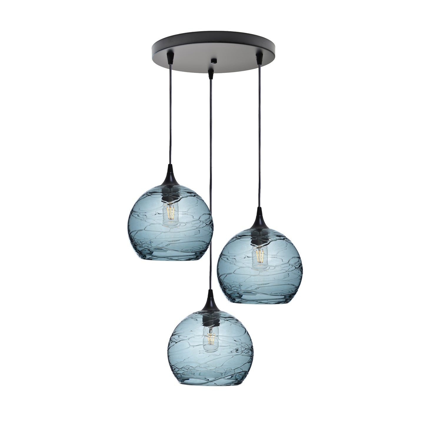 768 3 Pendant Cascade Chandelier-Glass-Bicycle Glass Co - Hotshop-Matte Black - 4ft Cord-Spun-Slate Gray-Bicycle Glass Co