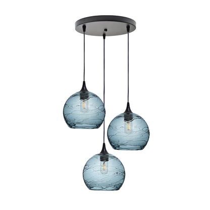 768 3 Pendant Cascade Chandelier-Glass-Bicycle Glass Co - Hotshop-Matte Black - 4ft Cord-Spun-Slate Gray-Bicycle Glass Co