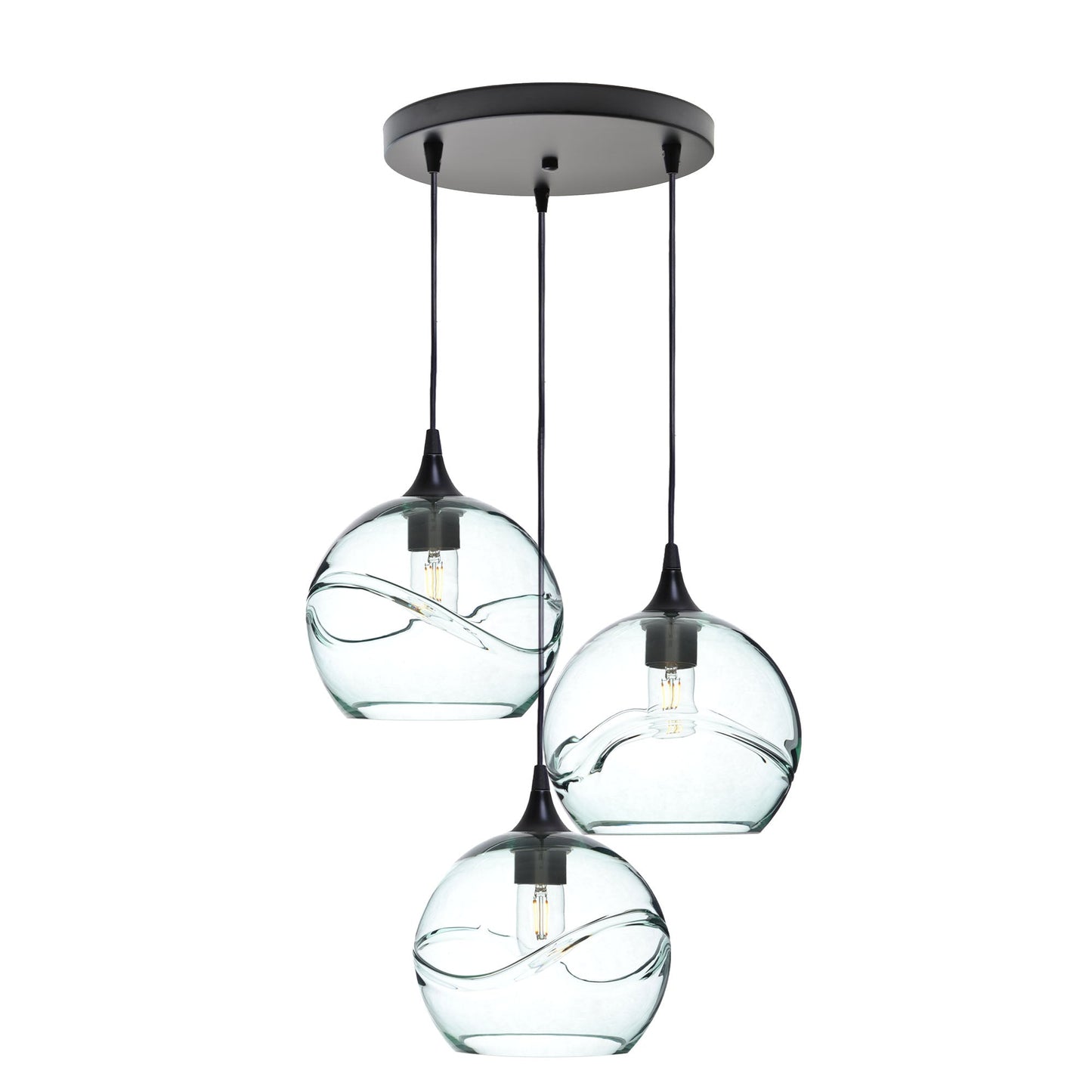 768 3 Pendant Cascade Chandelier-Glass-Bicycle Glass Co - Hotshop-Matte Black - 4ft Cord-Swell-Eco Clear-Bicycle Glass Co