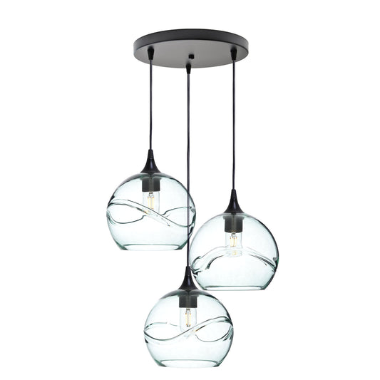 768 3 Pendant Cascade Chandelier-Glass-Bicycle Glass Co - Hotshop-Matte Black - 4ft Cord-Swell-Eco Clear-Bicycle Glass Co