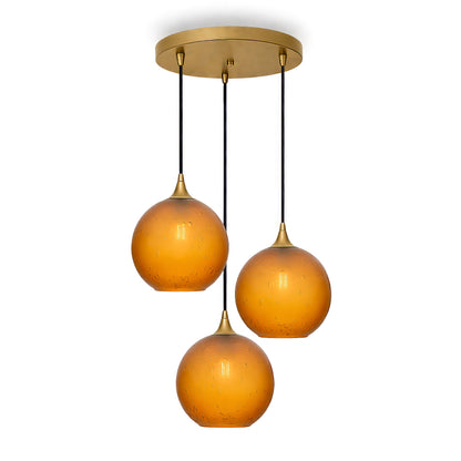 768 3 Pendant Cascade Chandelier-Glass-Bicycle Glass Co - Hotshop-Polished Brass - 4ft Cord-Celestial-Golden Amber-Bicycle Glass Co