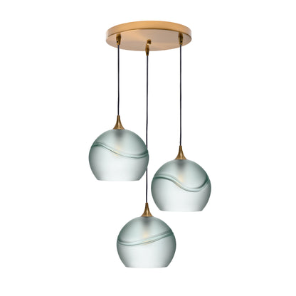 768 3 Pendant Cascade Chandelier-Glass-Bicycle Glass Co - Hotshop-Polished Brass - 4ft Cord-Glacial-Eco Clear-Bicycle Glass Co