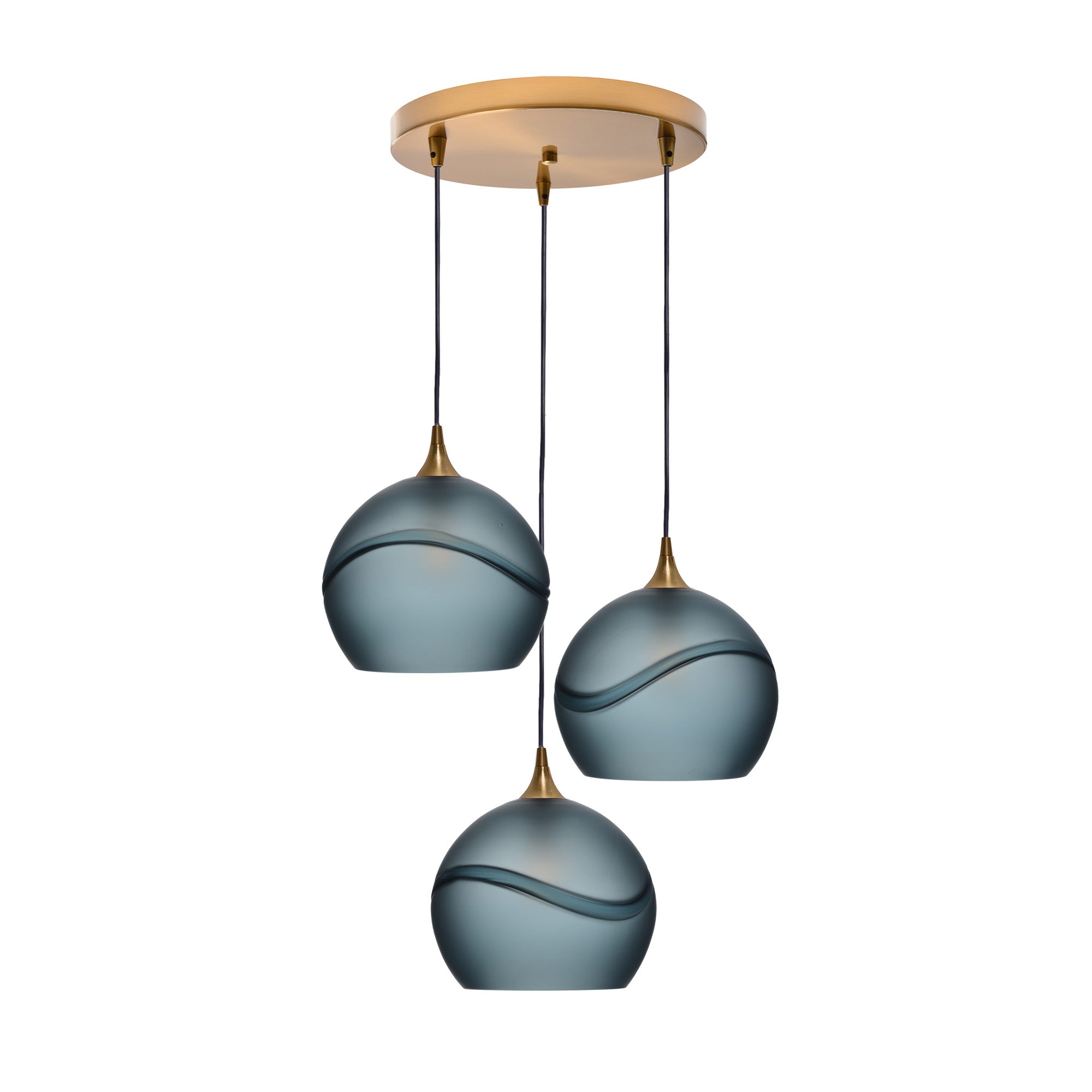 768 3 Pendant Cascade Chandelier-Glass-Bicycle Glass Co - Hotshop-Polished Brass - 4ft Cord-Glacial-Slate Gray-Bicycle Glass Co