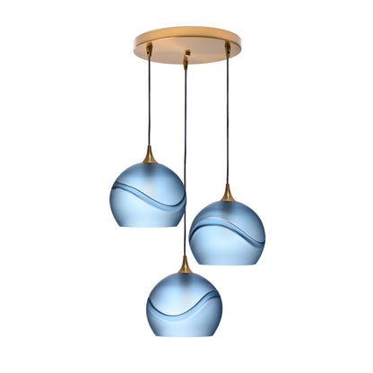 768 3 Pendant Cascade Chandelier-Glass-Bicycle Glass Co - Hotshop-Polished Brass - 4ft Cord-Glacial-Steel Blue-Bicycle Glass Co