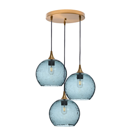 768 3 Pendant Cascade Chandelier-Glass-Bicycle Glass Co - Hotshop-Polished Brass - 4ft Cord-Lunar-Slate Gray-Bicycle Glass Co