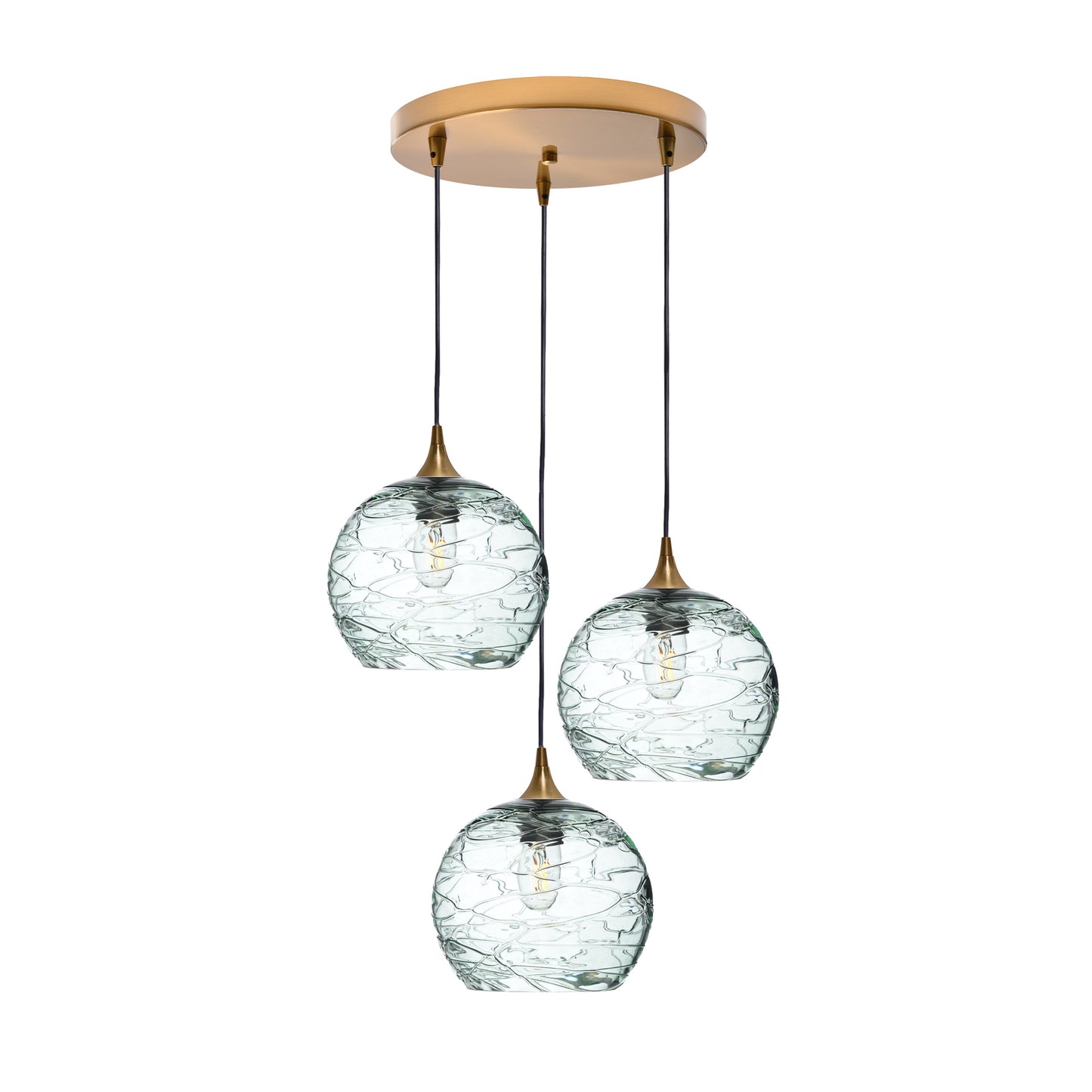 768 3 Pendant Cascade Chandelier-Glass-Bicycle Glass Co - Hotshop-Polished Brass - 4ft Cord-Spun-Eco Clear-Bicycle Glass Co