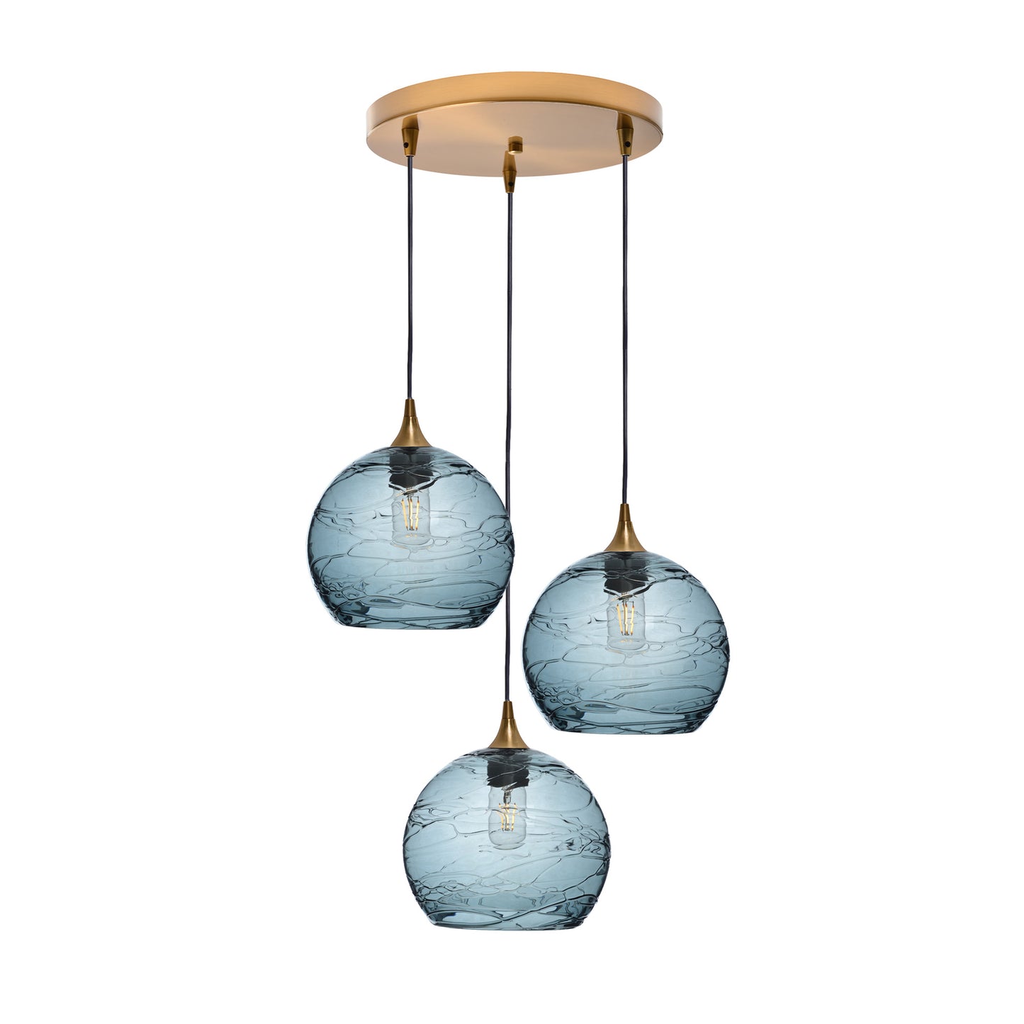 768 3 Pendant Cascade Chandelier-Glass-Bicycle Glass Co - Hotshop-Polished Brass - 4ft Cord-Spun-Slate Gray-Bicycle Glass Co