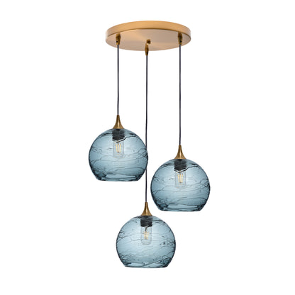768 3 Pendant Cascade Chandelier-Glass-Bicycle Glass Co - Hotshop-Polished Brass - 4ft Cord-Spun-Slate Gray-Bicycle Glass Co