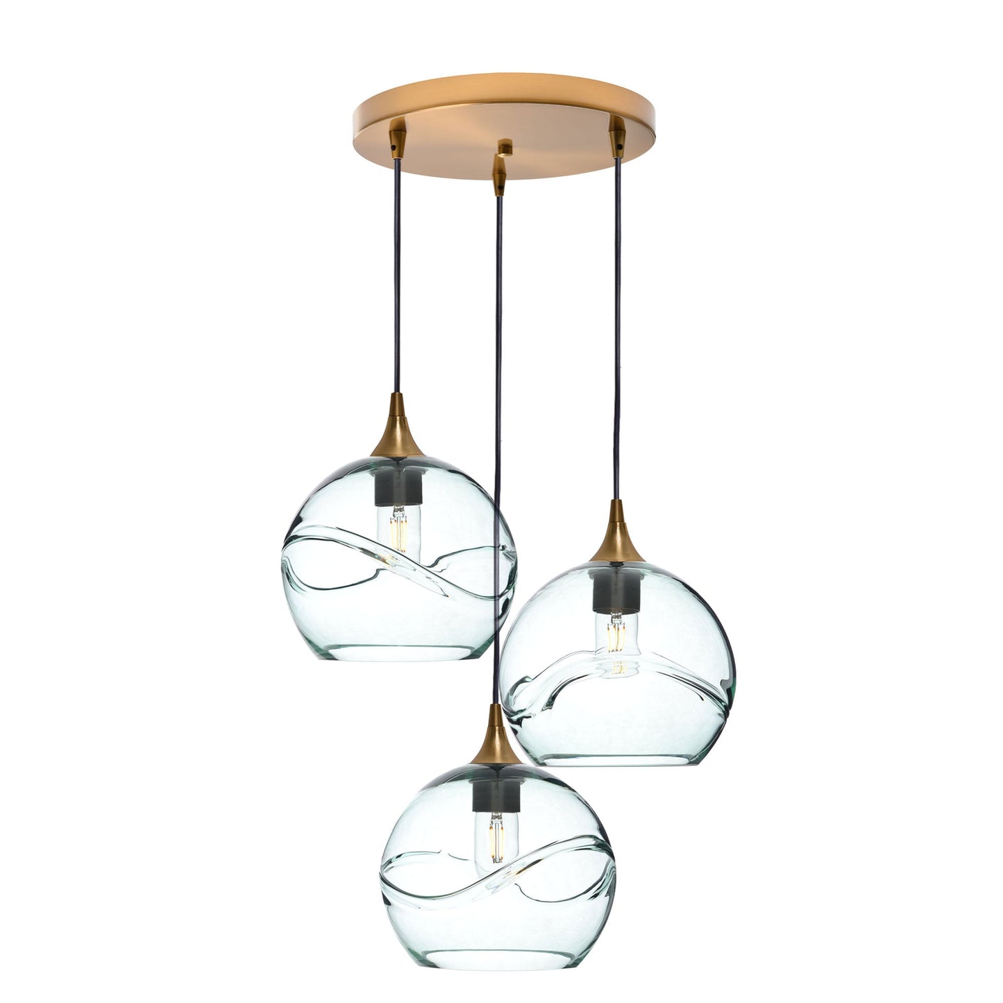 768 3 Pendant Cascade Chandelier-Glass-Bicycle Glass Co - Hotshop-Polished Brass - 4ft Cord-Swell-Eco Clear-Bicycle Glass Co