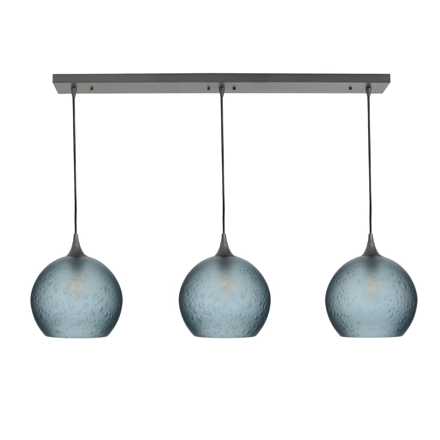 768 3 Pendant Linear Chandelier-Glass-Bicycle Glass Co - Hotshop-Antique Bronze - 4ft Cord-Celestial-Slate Gray-Bicycle Glass Co