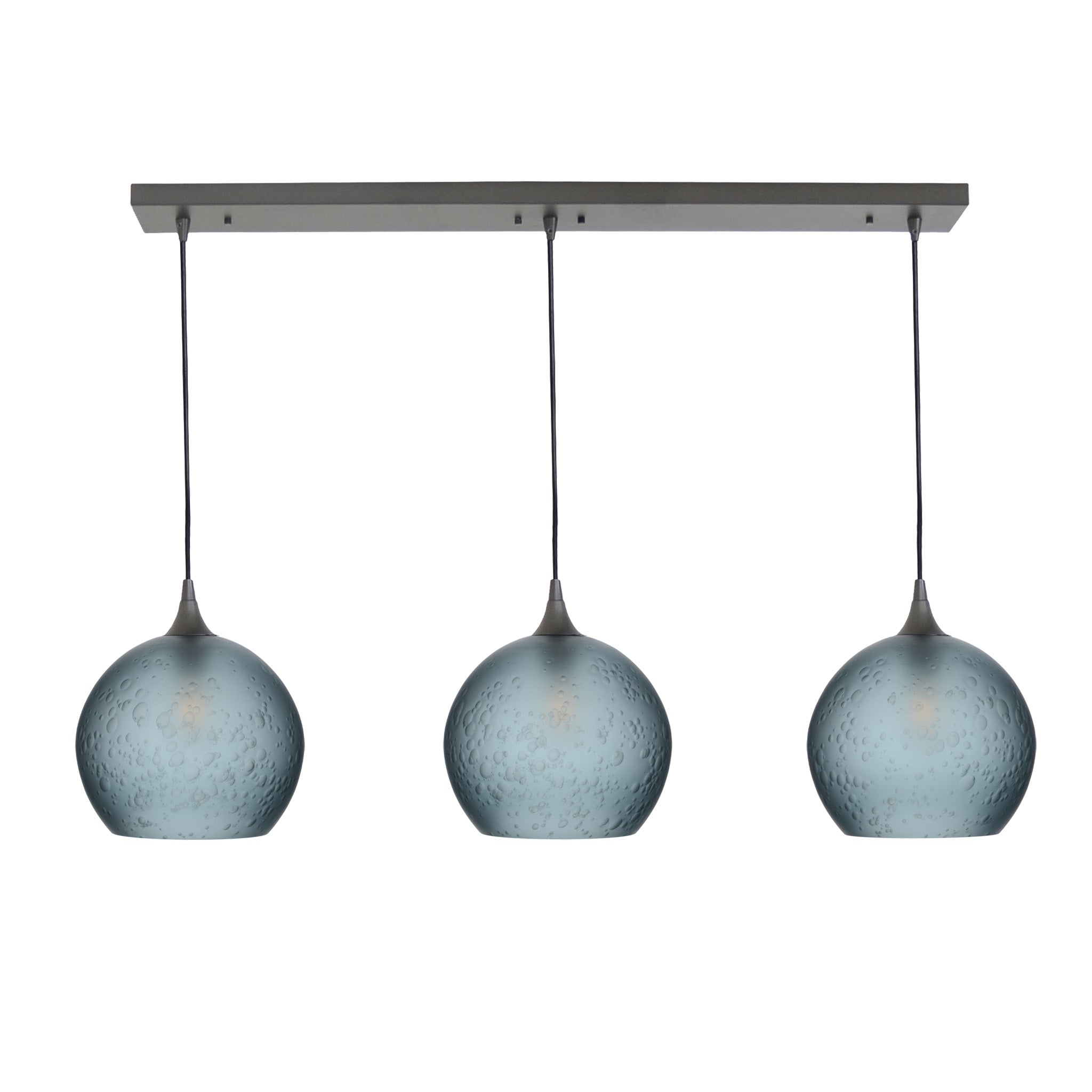 768 3 Pendant Linear Chandelier-Glass-Bicycle Glass Co - Hotshop-Antique Bronze - 4ft Cord-Celestial-Slate Gray-Bicycle Glass Co