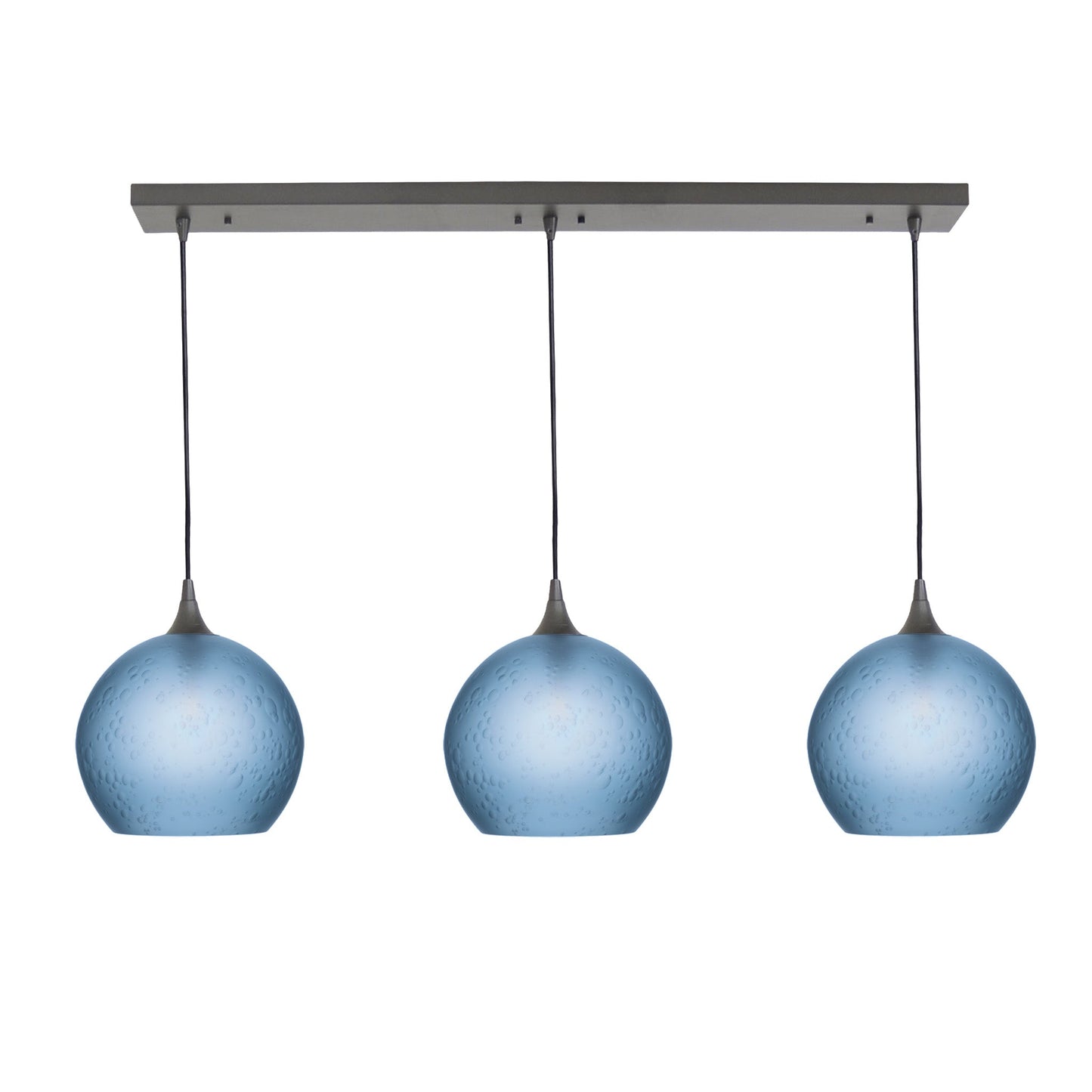768 3 Pendant Linear Chandelier-Glass-Bicycle Glass Co - Hotshop-Antique Bronze - 4ft Cord-Celestial-Steel Blue-Bicycle Glass Co