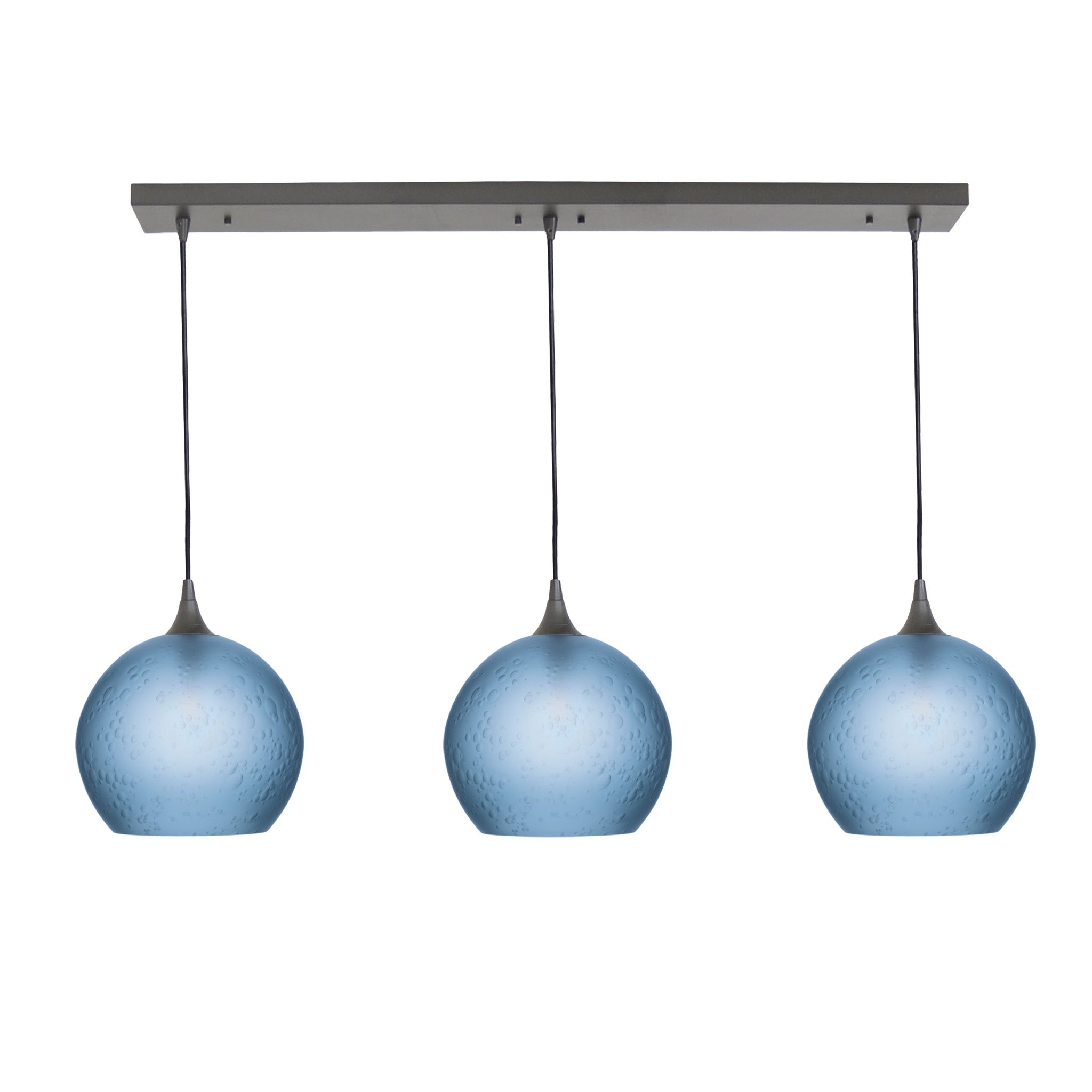 768 3 Pendant Linear Chandelier-Glass-Bicycle Glass Co - Hotshop-Antique Bronze - 4ft Cord-Celestial-Steel Blue-Bicycle Glass Co