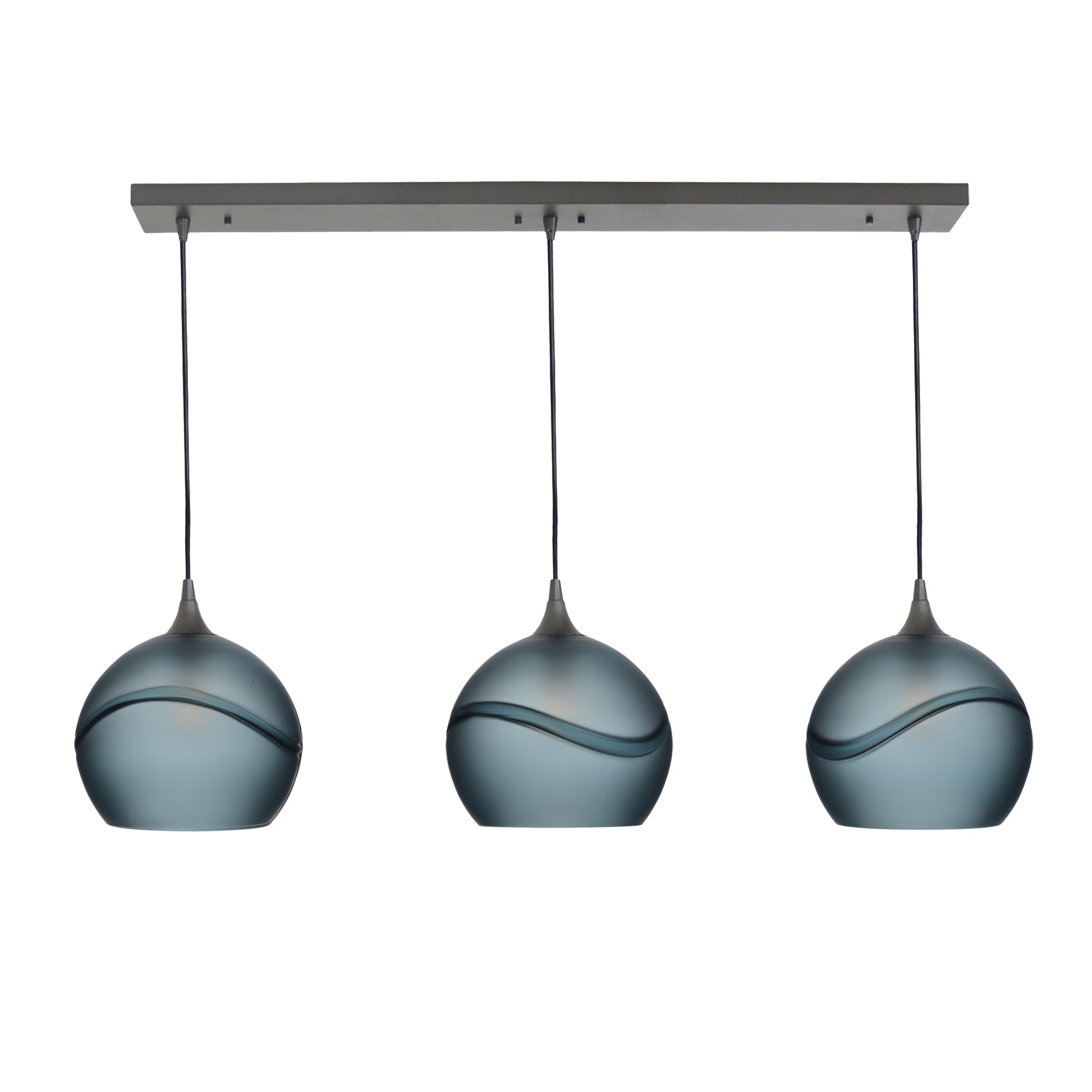 768 3 Pendant Linear Chandelier-Glass-Bicycle Glass Co - Hotshop-Antique Bronze - 4ft Cord-Glacial-Slate Gray-Bicycle Glass Co