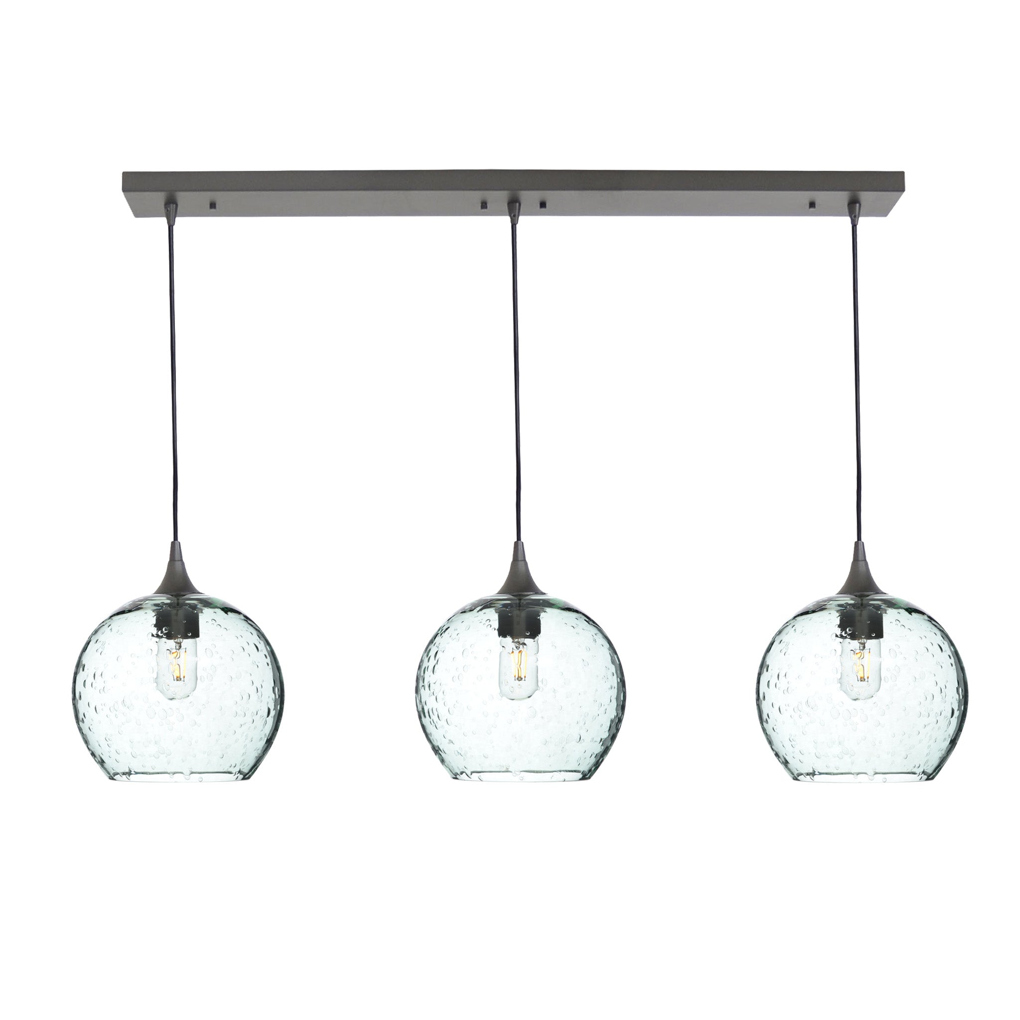 768 3 Pendant Linear Chandelier-Glass-Bicycle Glass Co - Hotshop-Antique Bronze - 4ft Cord-Lunar-Eco Clear-Bicycle Glass Co