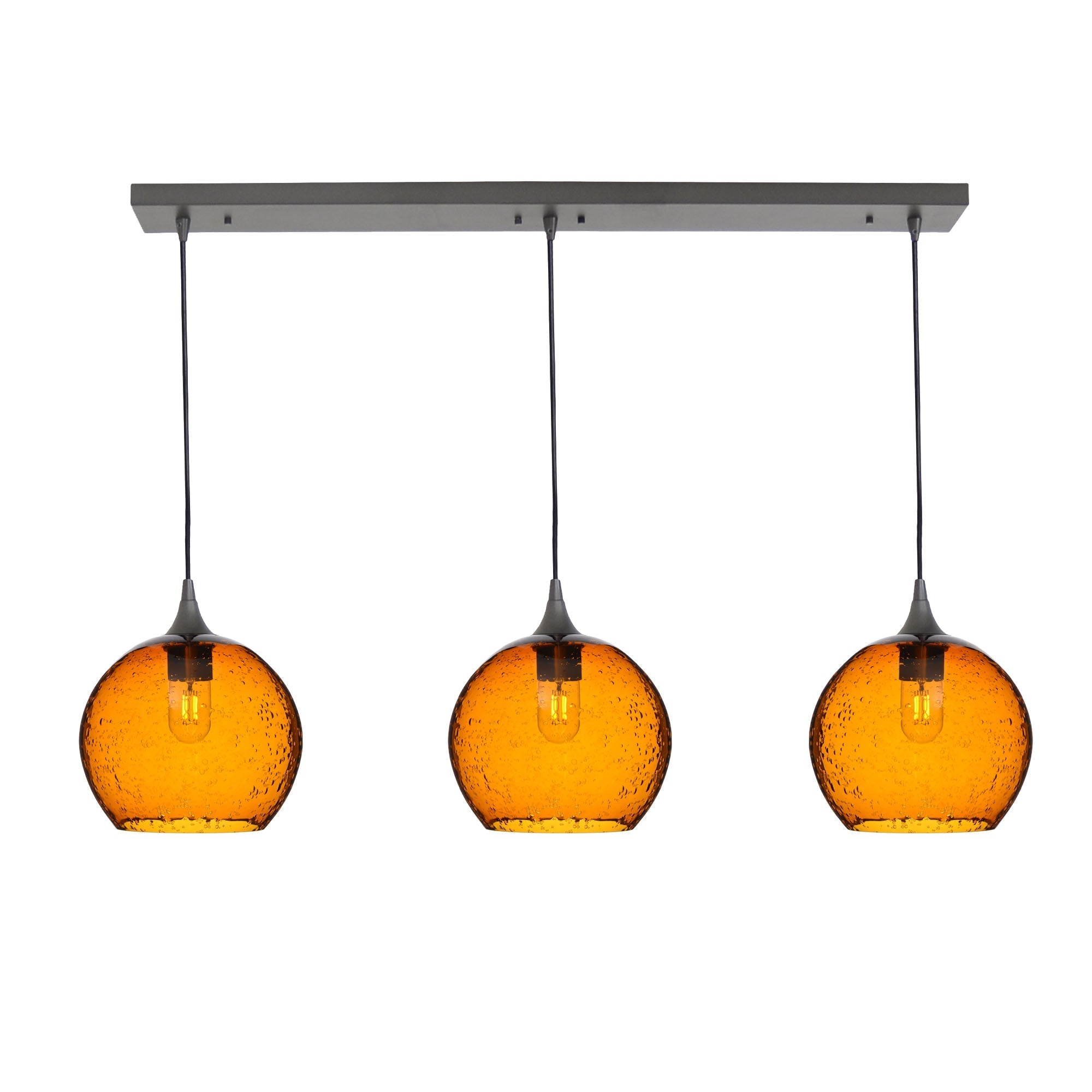 768 3 Pendant Linear Chandelier-Glass-Bicycle Glass Co - Hotshop-Antique Bronze - 4ft Cord-Lunar-Golden Amber-Bicycle Glass Co
