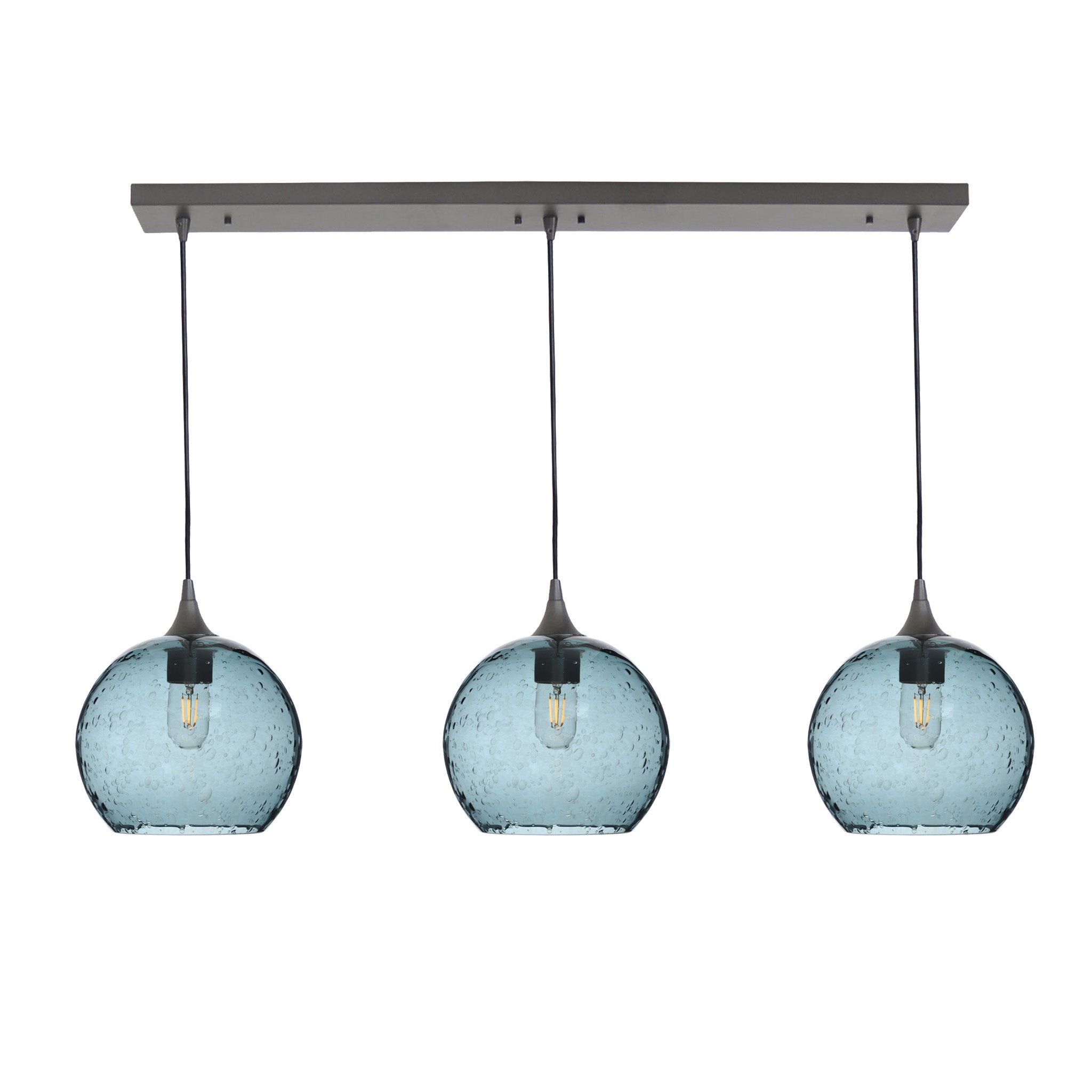 768 3 Pendant Linear Chandelier-Glass-Bicycle Glass Co - Hotshop-Antique Bronze - 4ft Cord-Lunar-Slate Gray-Bicycle Glass Co