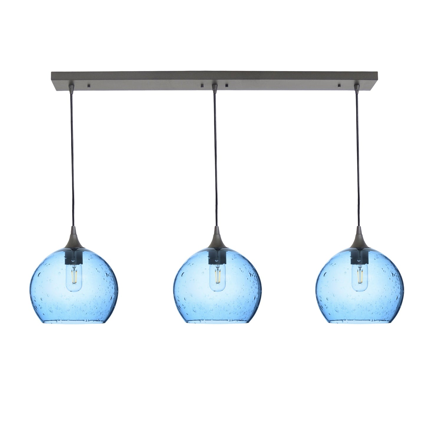 768 3 Pendant Linear Chandelier-Glass-Bicycle Glass Co - Hotshop-Antique Bronze - 4ft Cord-Lunar-Steel Blue-Bicycle Glass Co