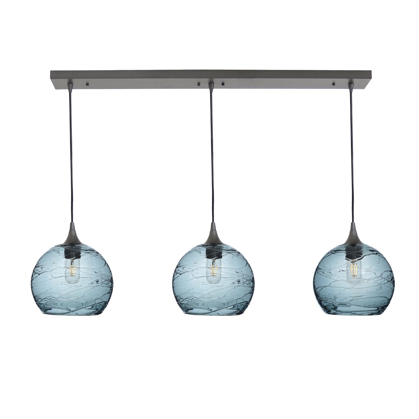 768 3 Pendant Linear Chandelier-Glass-Bicycle Glass Co - Hotshop-Antique Bronze - 4ft Cord-Spun-Slate Gray-Bicycle Glass Co