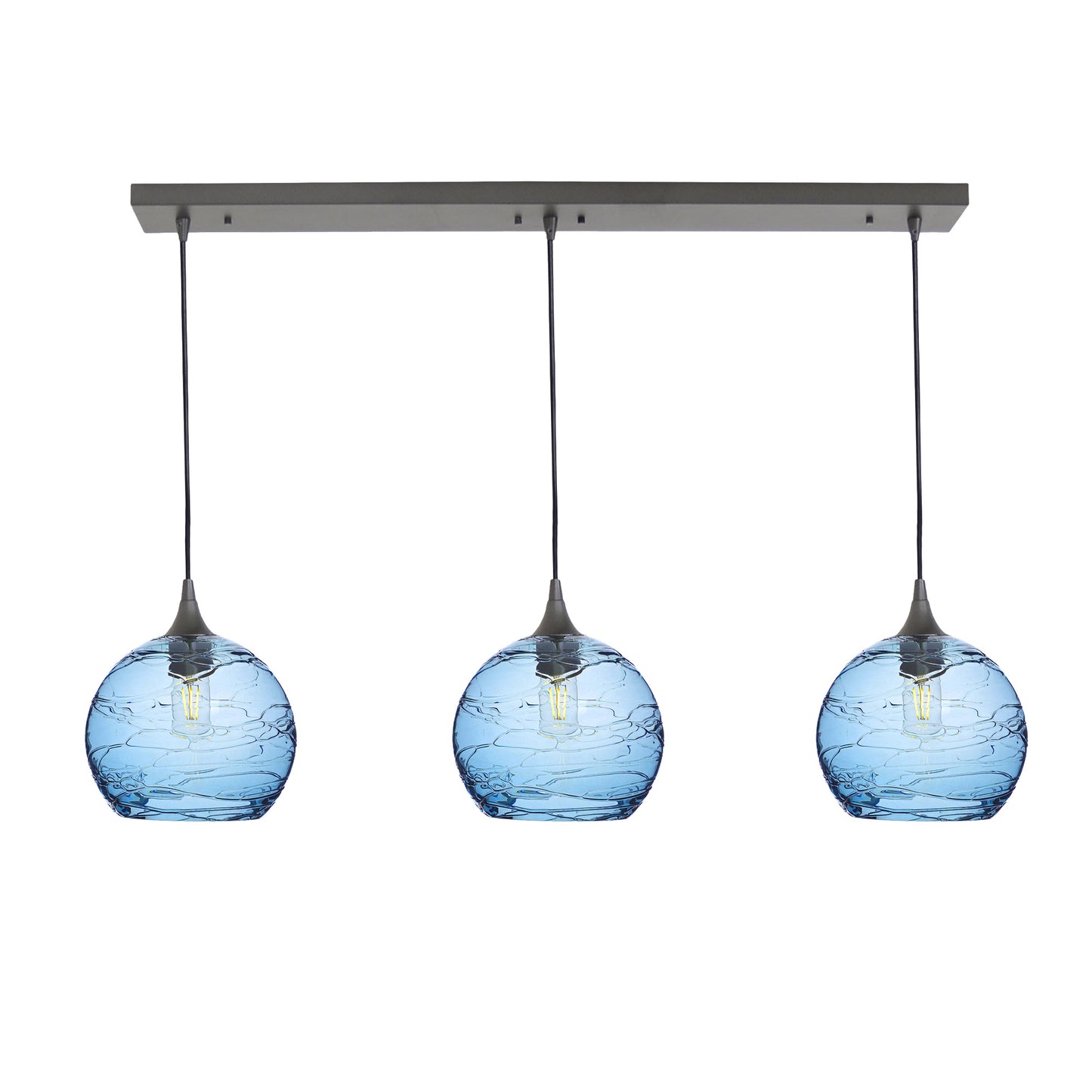 768 3 Pendant Linear Chandelier-Glass-Bicycle Glass Co - Hotshop-Antique Bronze - 4ft Cord-Spun-Steel Blue-Bicycle Glass Co