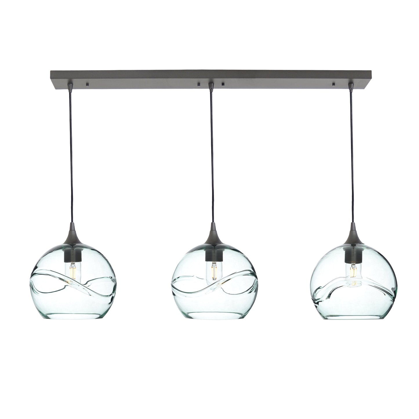 768 3 Pendant Linear Chandelier-Glass-Bicycle Glass Co - Hotshop-Antique Bronze - 4ft Cord-Swell-Eco Clear-Bicycle Glass Co
