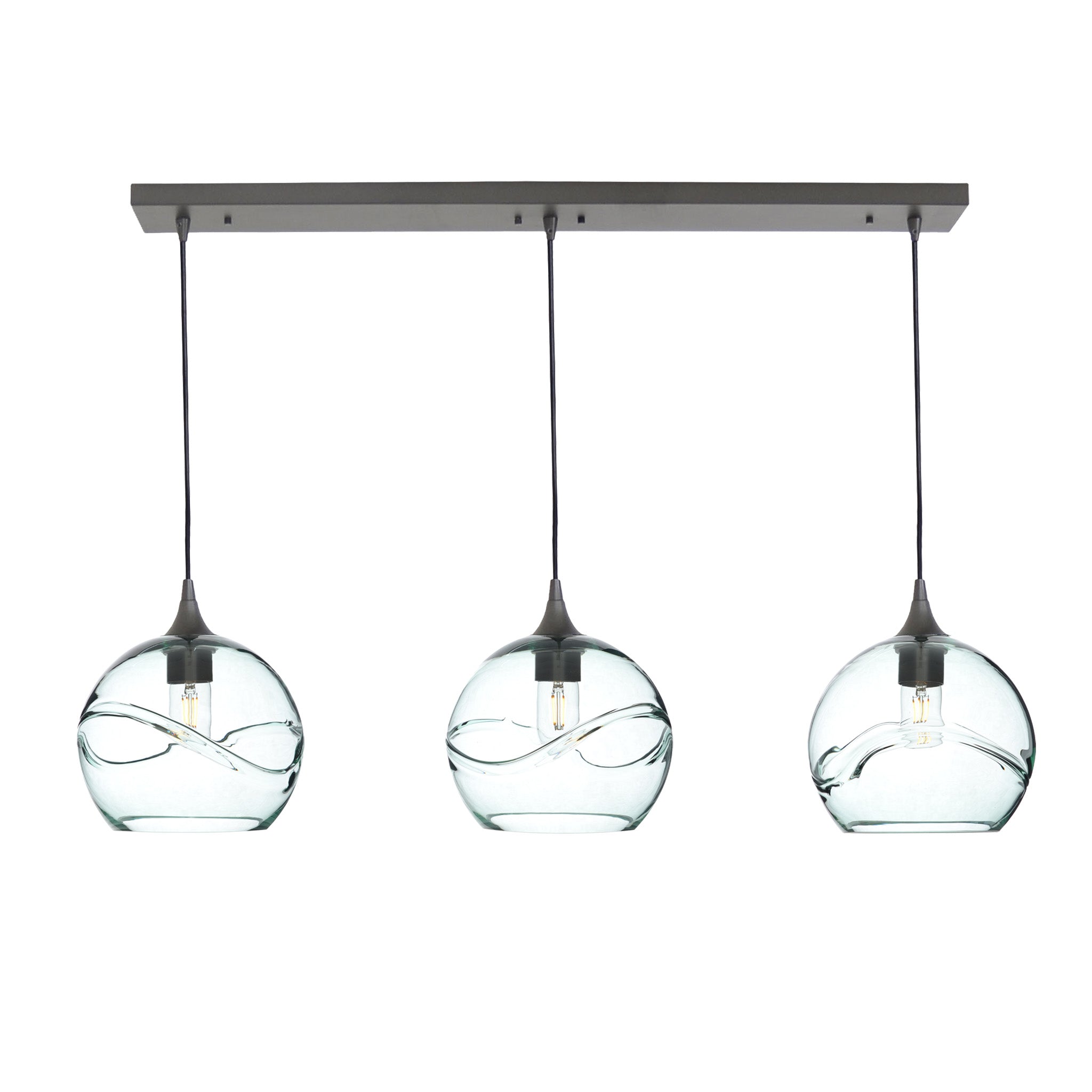 768 3 Pendant Linear Chandelier-Glass-Bicycle Glass Co - Hotshop-Antique Bronze - 4ft Cord-Swell-Eco Clear-Bicycle Glass Co